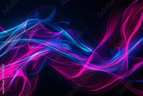 Bold neon waves of electric blue and hot pink in abstract harmony. Stunning artwork on black background.