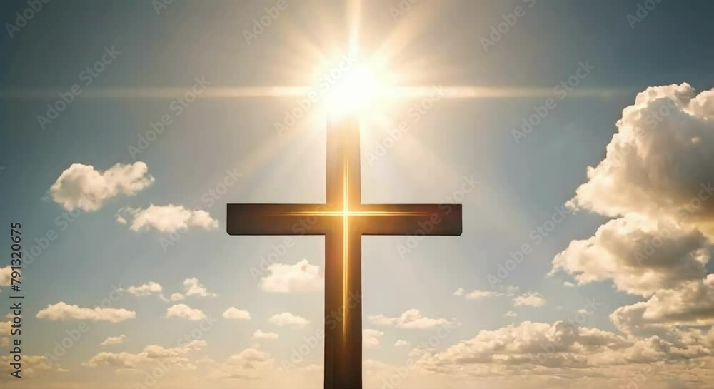 Cross under Sunlight: Reverent Low-Angle View Cross under Sunlight: Reverent Low-Angle View