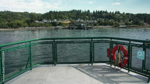 View of a ferry pulling into the Mukilteo terminal in Washington. photo