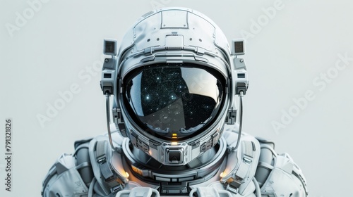 futuristic astronaut space aerospace helmet, white background, copy and text space, 16:9
