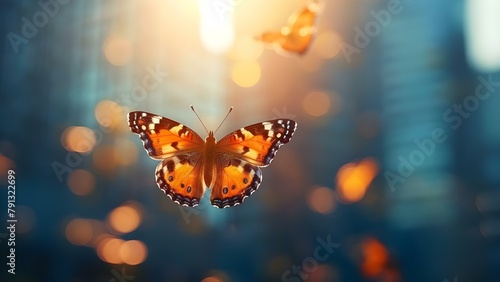 Symbolism of transformation and growth depicted through butterfly and soaring bird. Concept Symbolism, Transformation, Growth, Butterfly, Bird photo