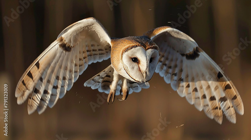 A Barn owl in flight moments before attacking its prey, set against a clean background in the Czech Republic.