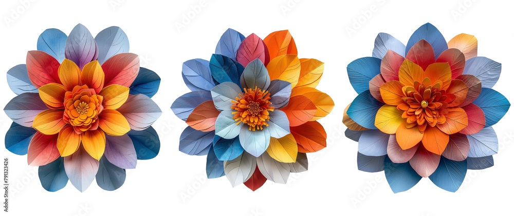 Naklejka premium colorful paper flowers isolated on transparent background