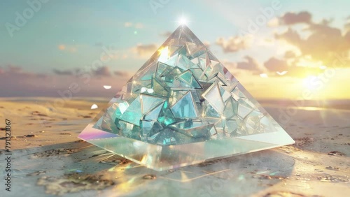realistic render of a pyramidal shape with glass material. seamless looping overlay 4k virtual video animation background photo