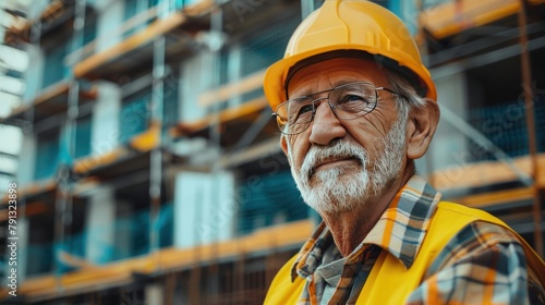 Portrait senior construction man working with safety helm on building background