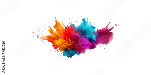 colorful vibrant rainbow Holi paint color powder explosion with bright colors isolated white background.	