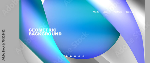 A sphere sits in the center of a geometric background in hues of blue and white. The design is reminiscent of automotive lighting with a touch of electric blue and azure