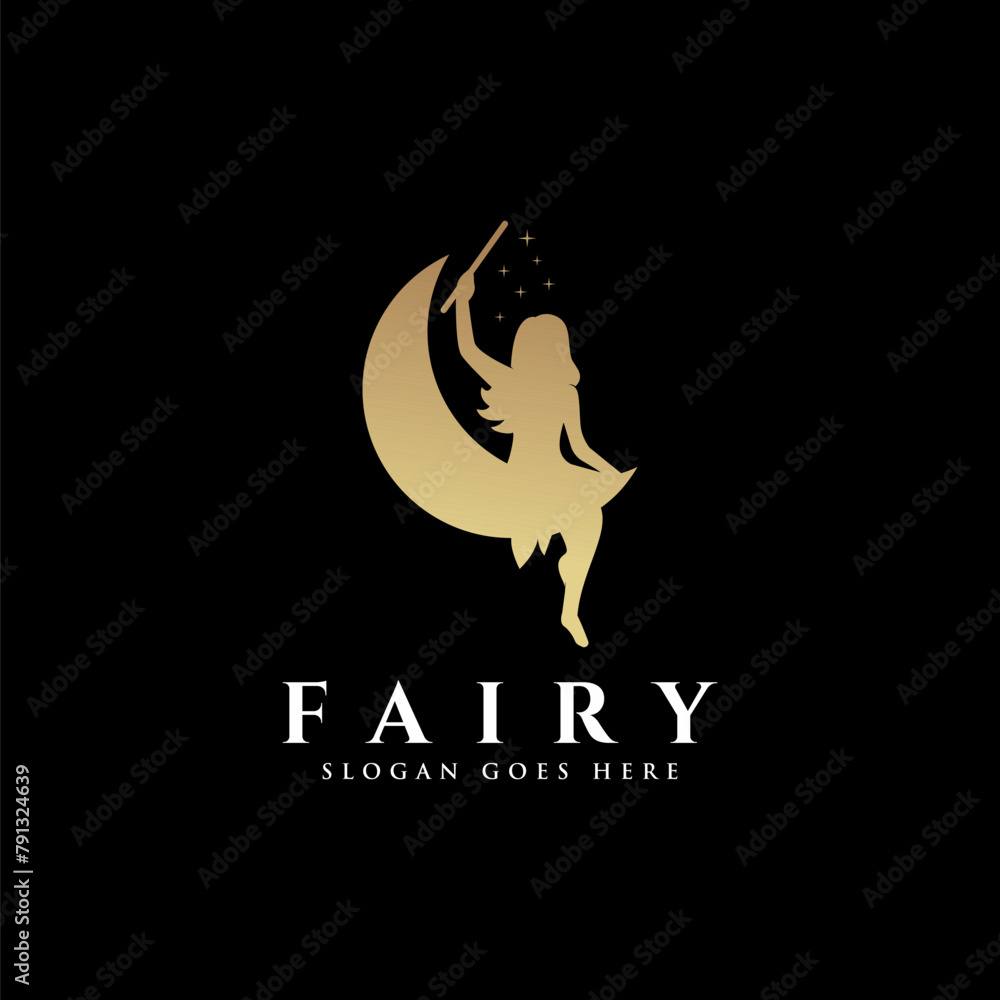 Moon and magic fairy logo icon vector template black background Moon and magic fairy logo icon vector template black background