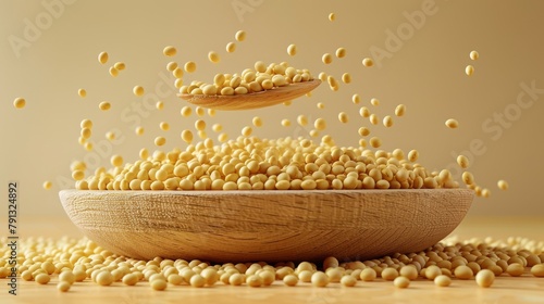 A bowl of soybeans is being scooped out of a bowl photo