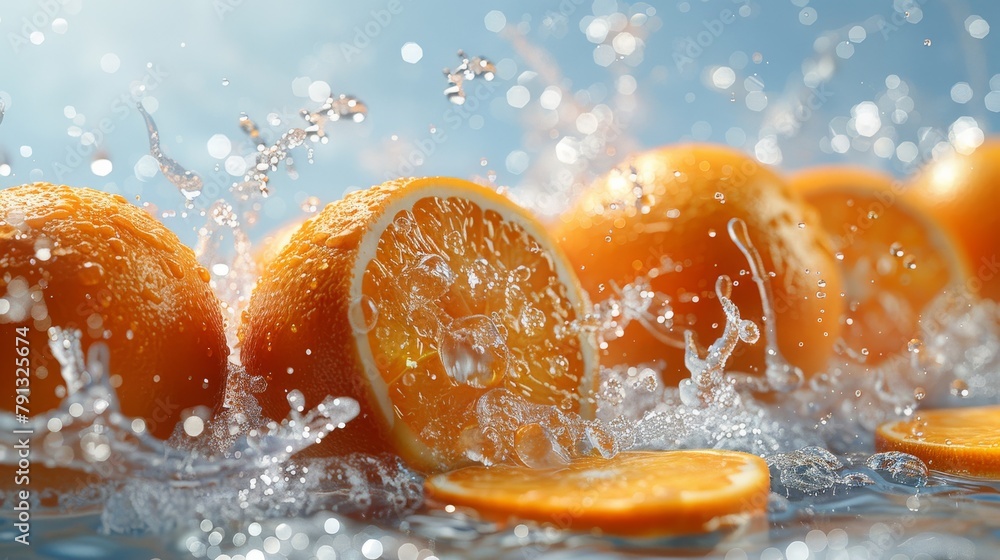 A group of oranges are splashing in the water A group of oranges are splashing in the water