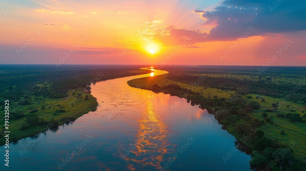 A river with a sunset in the background
