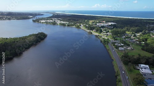 Wallpaper Mural Tweed River In Town Of Chinderah On Sea Coast. Tweed Shire In New South Wales, Australia. aerial pullback shot Torontodigital.ca