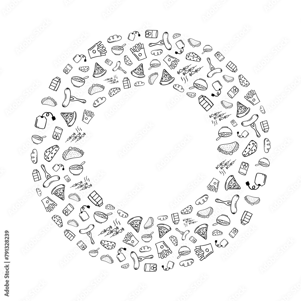round frame of food and beverage in hand drawn style round frame of food and beverage in hand drawn style