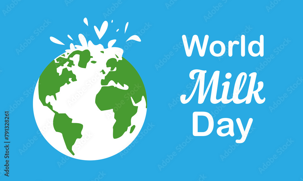 Vector illustration, globe splashed with milk, as world milk day concept ,flat cartoon illustration on blue background.