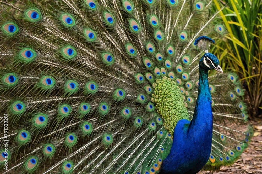 Naklejka premium Male Indian peafowl (Pavo cristatus) displaying