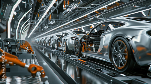 Advanced Automobile Manufacturing Line with Luxury Cars in Production photo