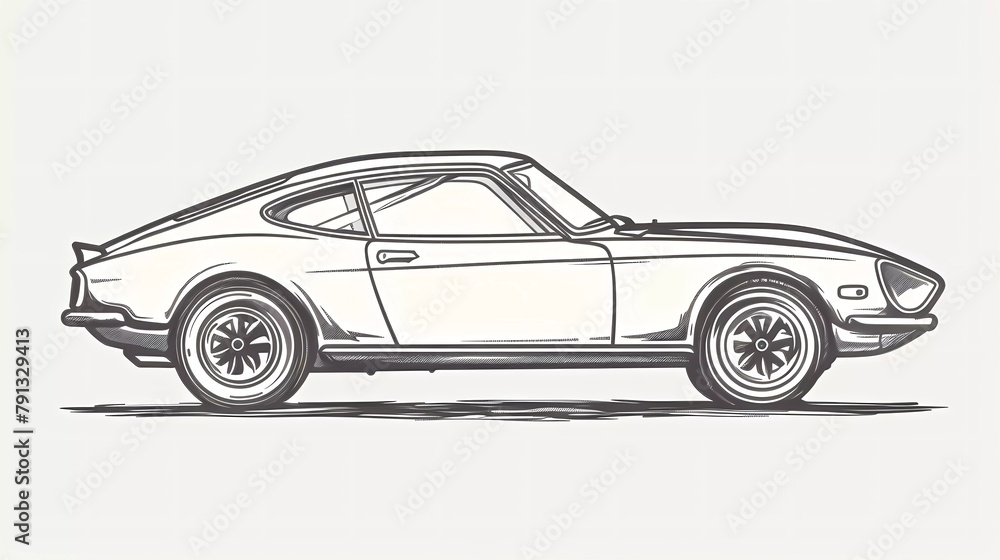 vector hand drawn car line art illustration of side view 
