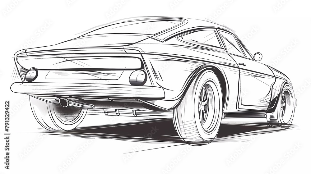 vector hand drawn car line art illustration of the back side