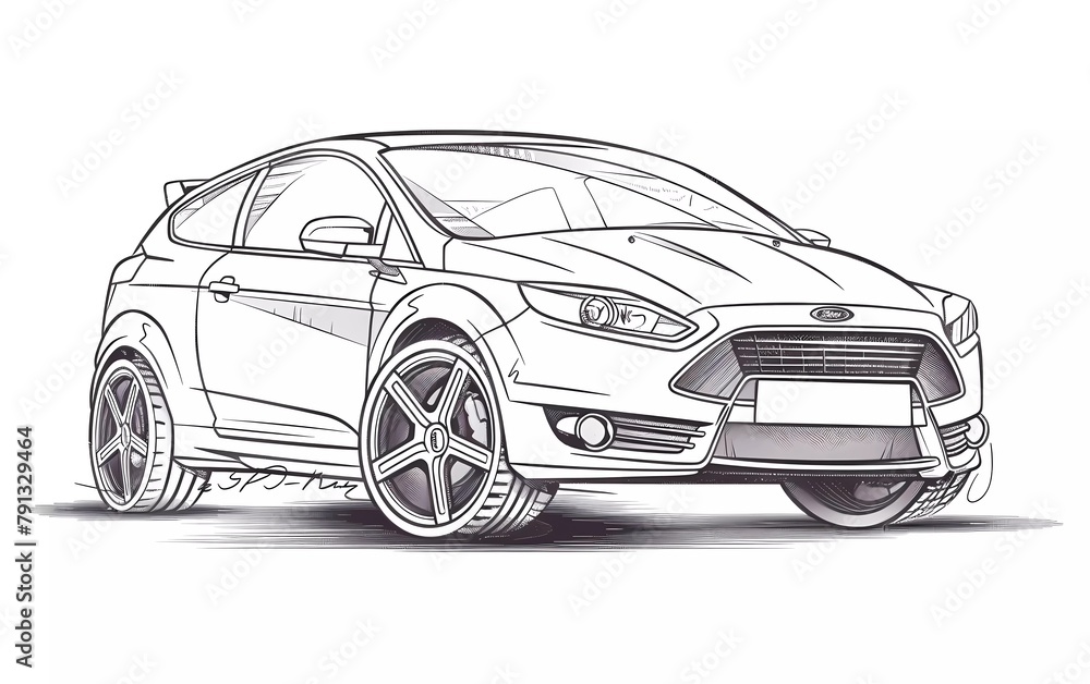 vector hand drawn car line art illustration of the front side 