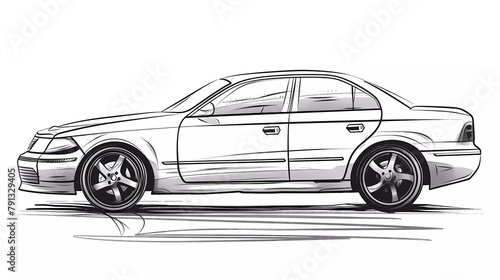 vector hand drawn car line art illustration of side view 