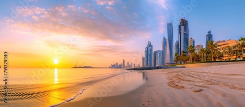 view of dubai city in the evening photo