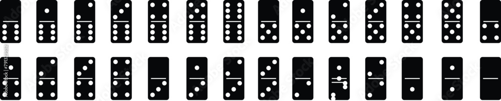 Set of Dominoes icons in Fill styles. Dominoes bones art designs. Concept for game graphic elements. Block for gambling. Series wooden chip. Stone for tournament, casino on transparent background. Set of Dominoes icons in Fill styles. Dominoes bones art designs. Concept for game graphic elements. Block for gambling. Series wooden chip. Stone for tournament, casino on transparent background.
