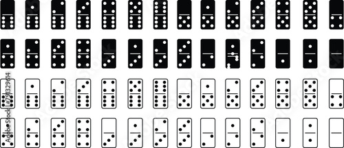 Set of Dominoes icons flat styles with editable stock. Domino bones art designs. Abstract concept for game element. Series wooden chip. Stone for tournament, casino isolated on transparent background.