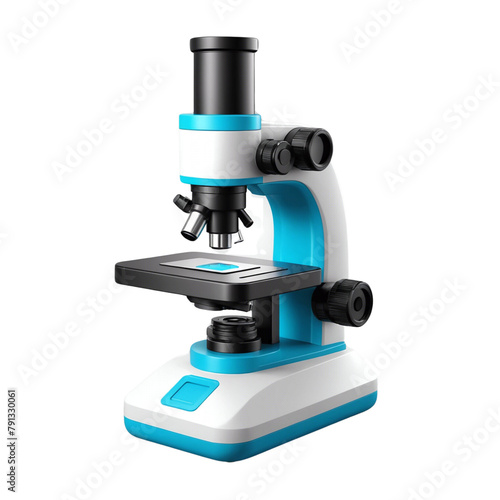 3D illustration with cartoon microscope on Isolated transparent background png. generated with AI
