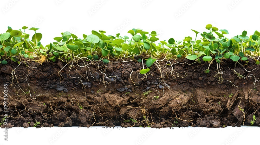 Fototapeta premium Cross Section of Soil with Plant Isolated on White Background