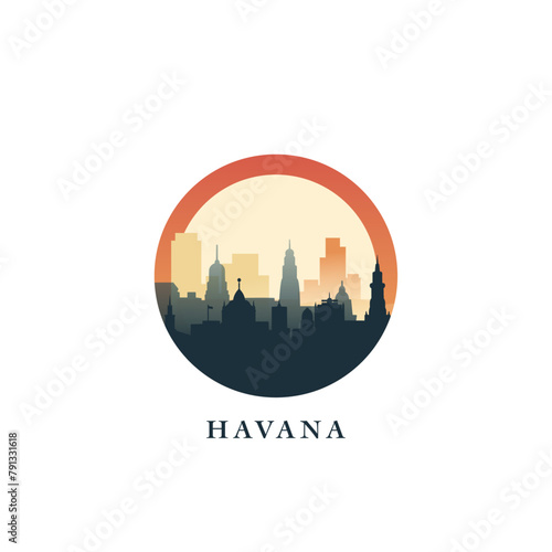 Havana cityscape, gradient vector badge, flat skyline logo, icon. Cuba city round emblem idea with landmarks and building silhouettes. Isolated graphic