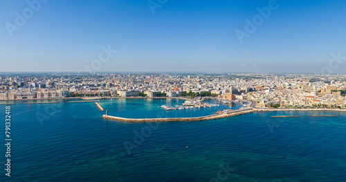 Bari, Italy. Embankment and port. Bari is a port city on the Adriatic coast, the capital of the southern Italian region of Apulia. Aerial view © nikitamaykov