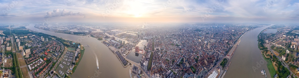 Antwerp, Belgium. Panorama of the city. Summer morning. Panorama 360. Aerial view