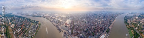 Antwerp  Belgium. Panorama of the city. Summer morning. Panorama 360. Aerial view