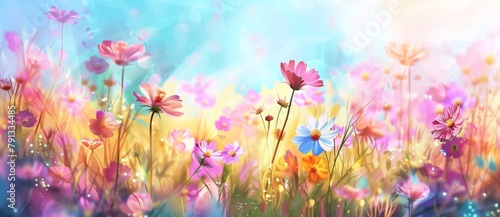 Abstract watercolor background with colorful wildflowers © wanna