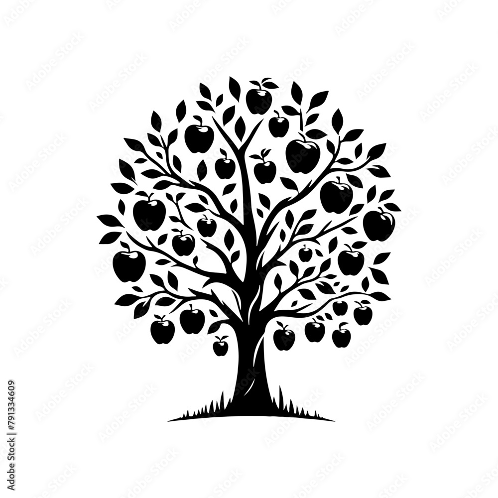 Black Vector Apple Tree Silhouette, a Moonlit Dance of Nature's Bounty- Apple Tree Illustration- Apple Tree Vector Stock. Black Vector Apple Tree Silhouette, a Moonlit Dance of Nature's Bounty- Apple Tree Illustration- Apple Tree Vector Stock.