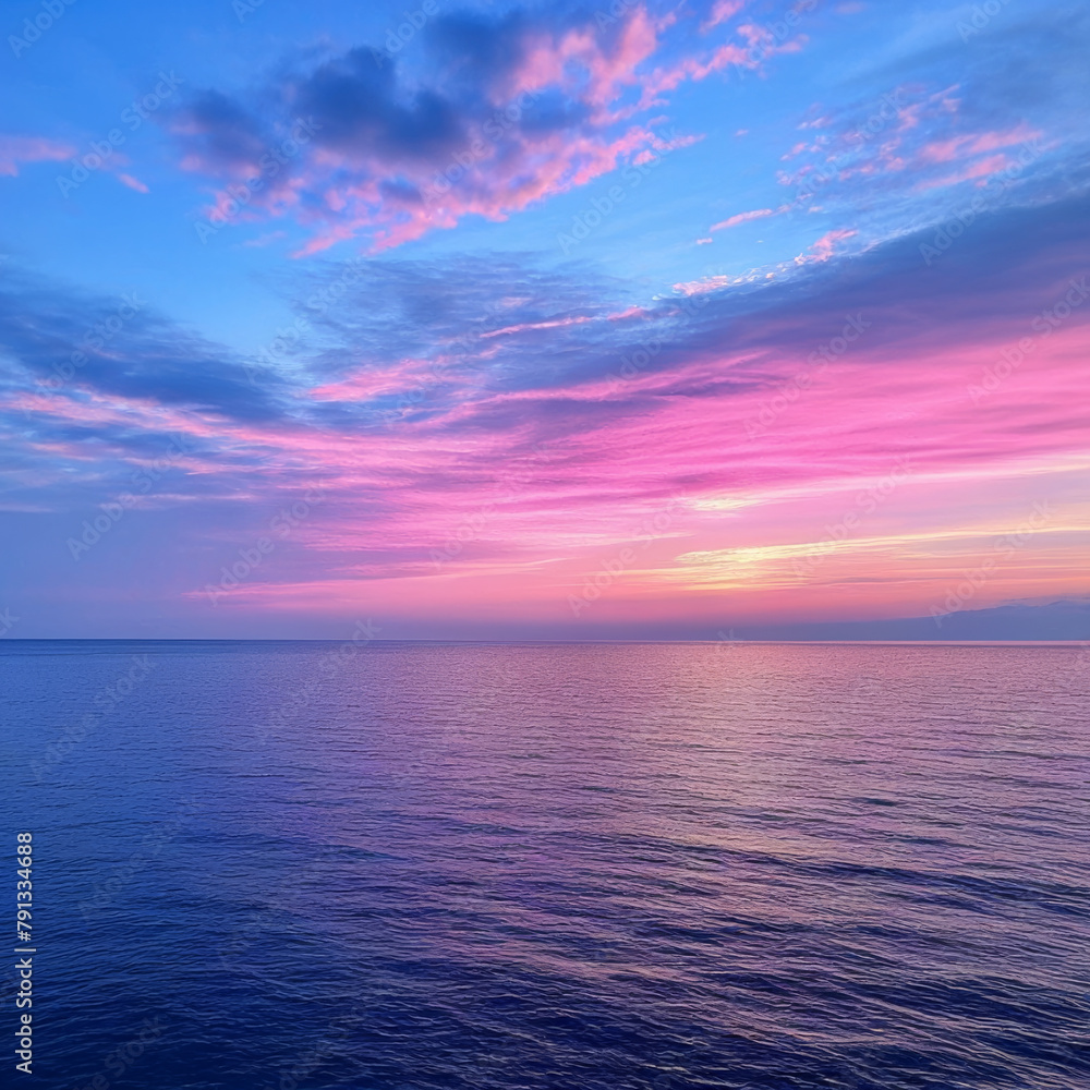 Beautiful sunset over the sea. Colorful sky with clouds.