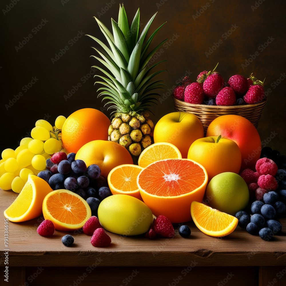 Fruits and vegetables on a wooden table. Still-life. Fruits and vegetables on a wooden table. Still-life.