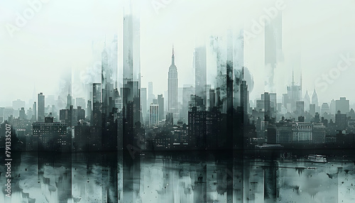 Contemporary style minimalist artwork poster collage illustration of NY city b w grafic style