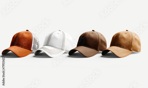 Stylish Men's and Boys' Brown & White Baseball Caps - Casual Style Headwear Collection, Isolated on White photo