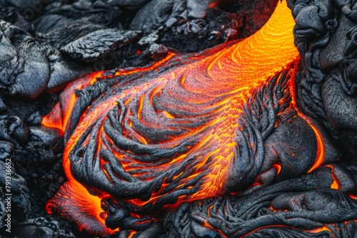 Hot molten lava streaming volcano eruption stream hot boiling magma venus other planet surface destruction flowing fire flame heat danger glowing cosmic
