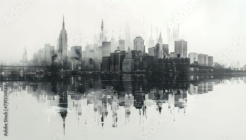 Contemporary style minimalist artwork poster collage illustration NY city of America city grafic b w style