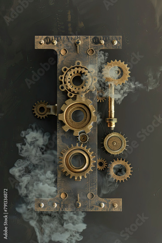 Wallpaper Mural A steampunk "I" with intricate brass gears and pipes, enveloped in escaping steam. Torontodigital.ca