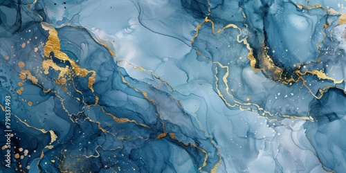 Elegant Blue and Gold Marble Texture With Abstract Patterns
