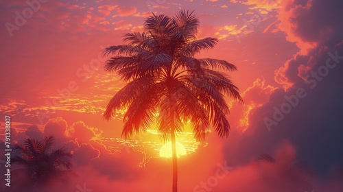 The silhouette of a palm tree against the backdrop of a golden sunrise on Eid al-Adha.
