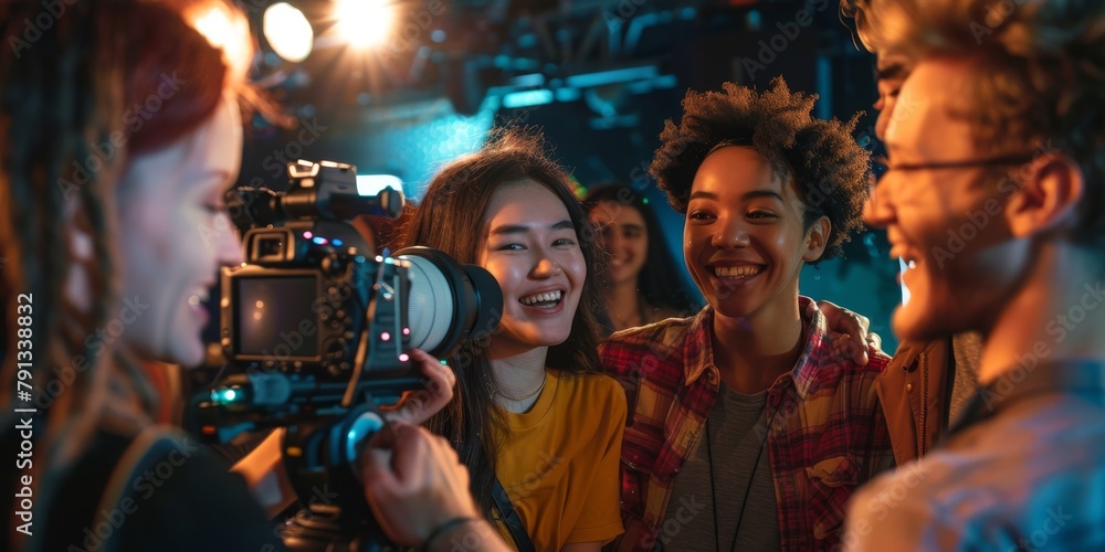 Diverse Creative Team Captured on Film During a Vibrant Indoor Event Diverse Creative Team Captured on Film During a Vibrant Indoor Event