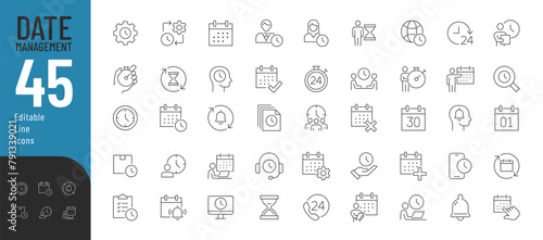 Date Management Line Editable Icons set. Vector illustration in modern thin line style of time management related icons: calendar, planning, schedule, time, and more. Pictograms and infographics.