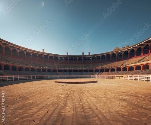 Sunlit Bullfight Arena in Spain, Tranquil Morning Without Spectators