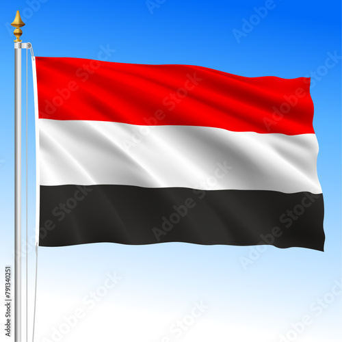 Yemen official national waving flag, middle east, vector illustration