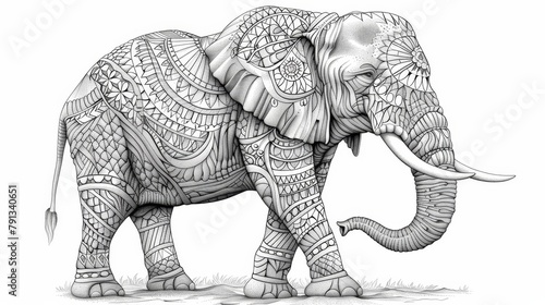Animals  A coloring book page of a magnificent elephant