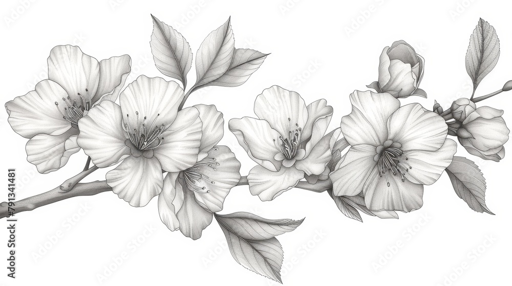 Flowers: A cherry blossom branch, with its delicate flowers and branches Flowers: A cherry blossom branch, with its delicate flowers and branches